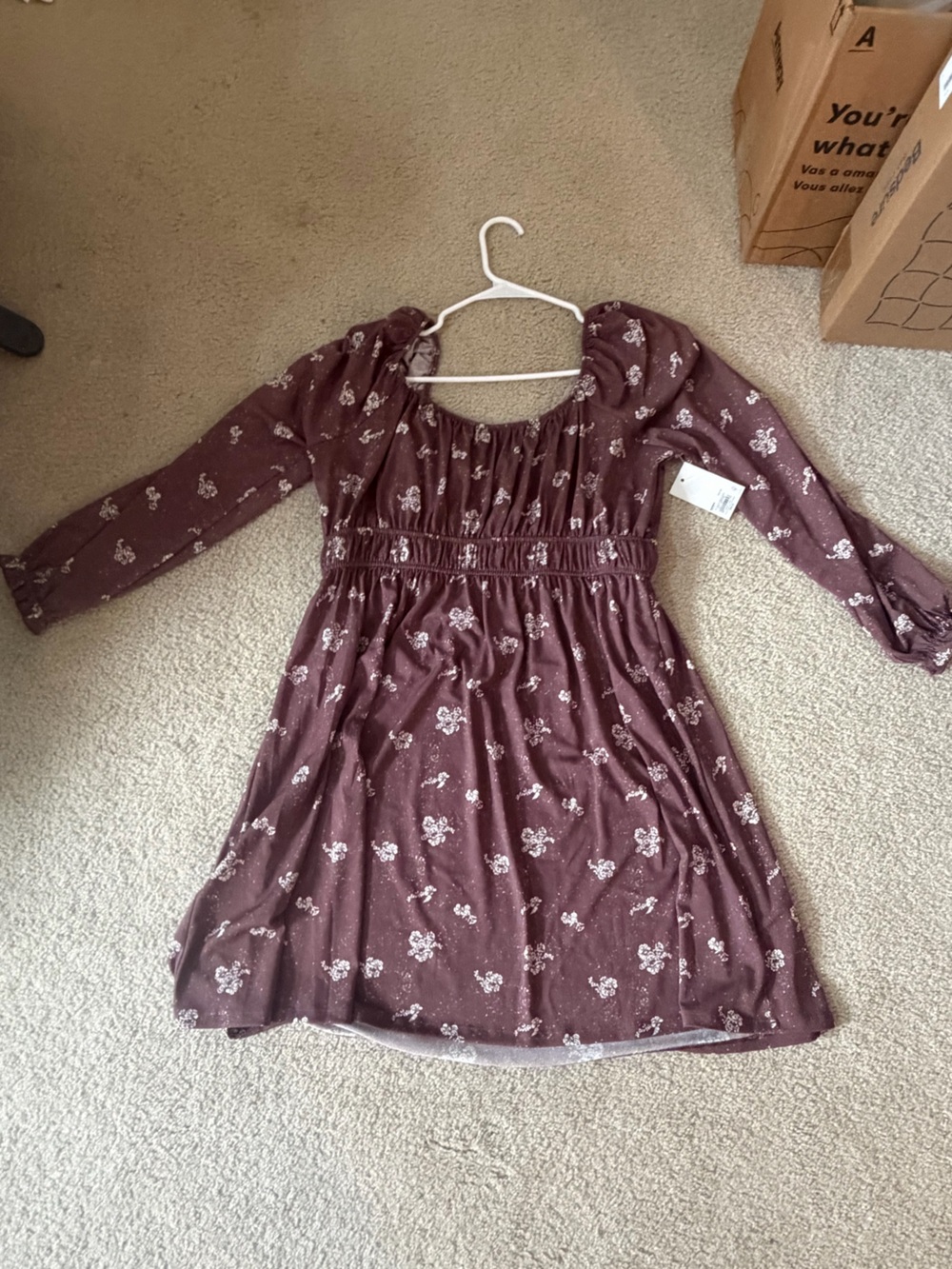Kohl's Mauve Floral Long-Sleeve Square-Neck Dress - Picture 4 of 4